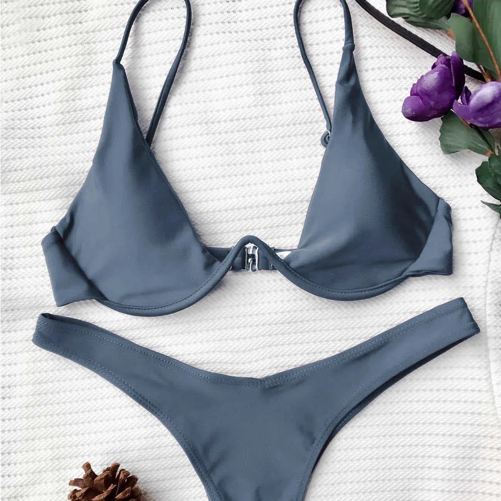 Zaful Grey Plunge Bikini